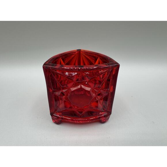 LG Wright Amberiana Star Pattern Cadmium Glow Glass Toothpick Holder Vintage - Picture 1 of 11